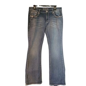 Grace in L.A. embellished bootcut blue jeans - 13/31.         M28